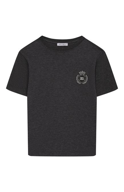 Детская хлопковая футболка DOLCE & GABBANA темно-серого цвета, арт. L4JTHU/G7PKP/2-6 | Фото 1 (Автоматизация ТО: Проставлено; Материал внешний: Хлопок; Автоматизация состава: Проставлено; Мальчики Кросс-КТ: Футболка-одежда; Рукава: Короткие)