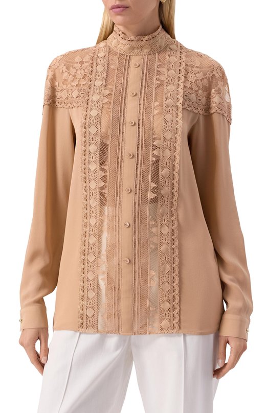 Блузка из хлопка и шелка Elie Saab T0163NS25 Бежевый  T0163NS25 Фото 3