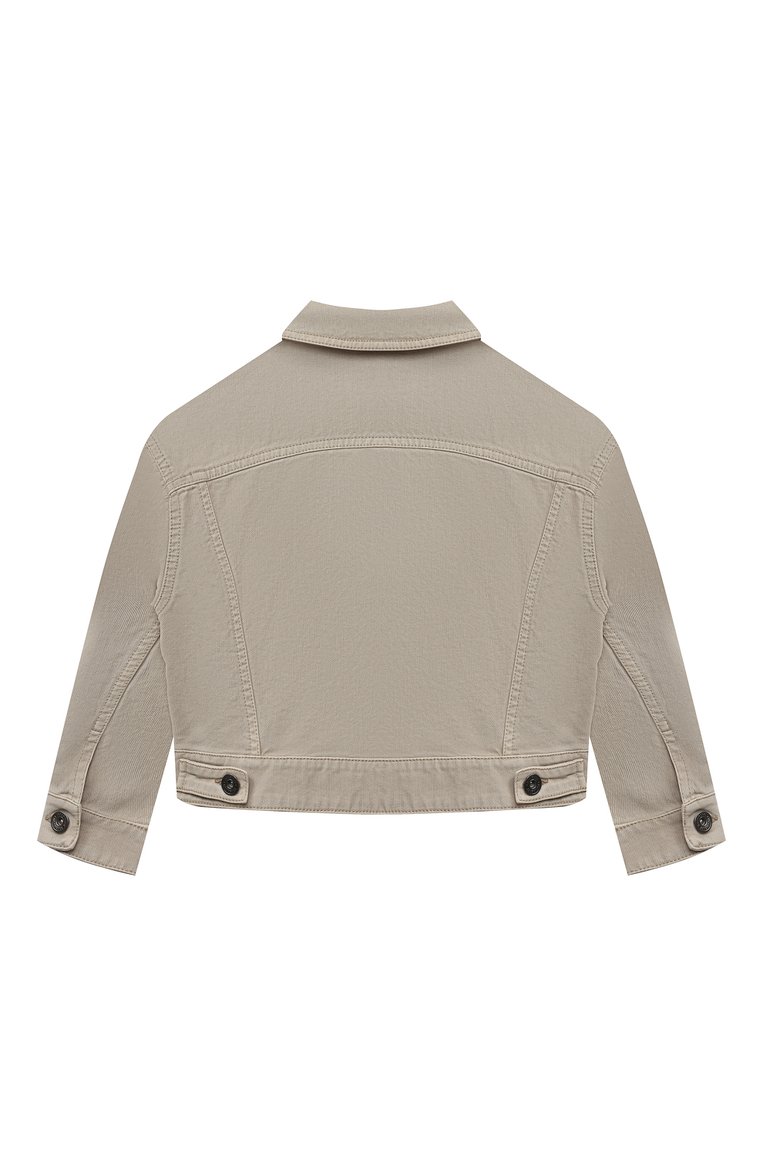 Детская джинсовая куртка BRUNELLO CUCINELLI бежевого цвета, арт. BL9500424A | Фото 2 (Рукава: Длинные; Материал внешний: Хлопок, Деним; Кросс-КТ: Деним, Лето; Ростовка одежда: 6 лет | 116 см, 4 года | 104 см)