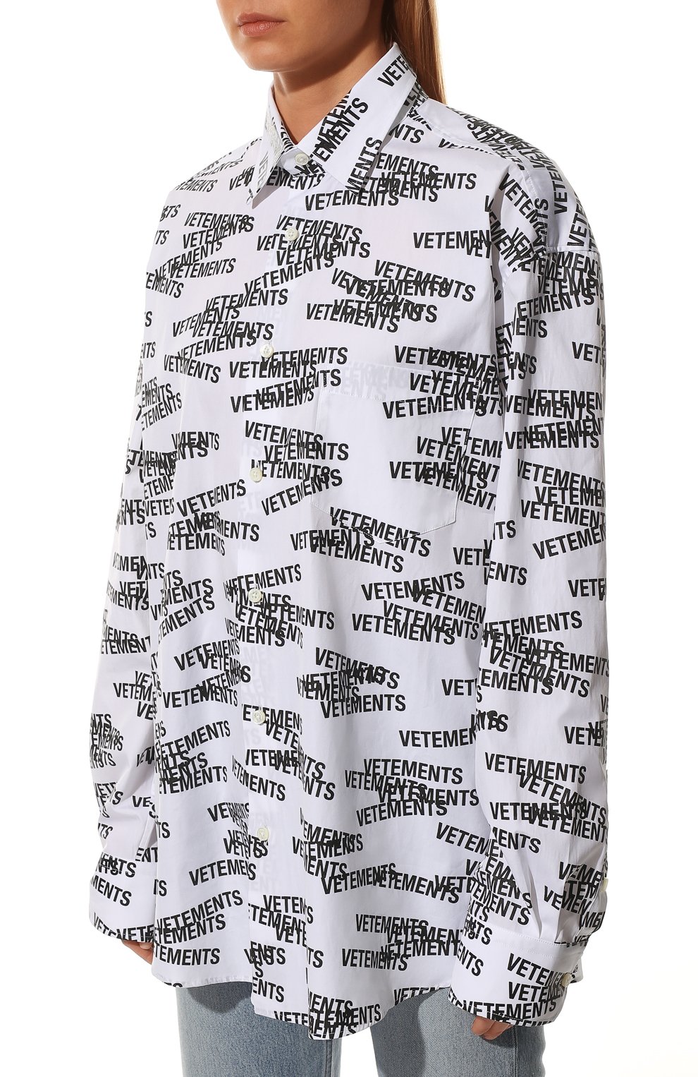 Хлопковая рубашка VETEMENTS черно-белого цвета по цене 89950 руб., арт. UE52SH160B 1000/W, фото 3 Хлопковая рубашка VETEMENTS, арт. UE52SH160B 1000/W, фото 3