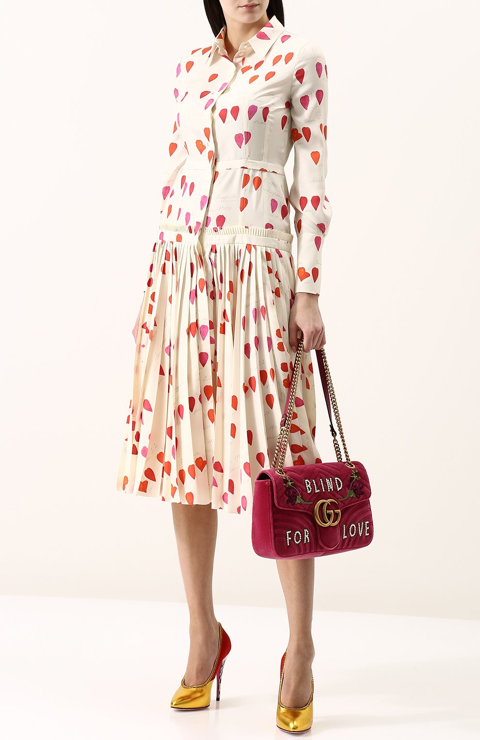 Комбинированные туфли с кристаллами на шпильке GUCCI, арт. 489345/0B720, фото 2