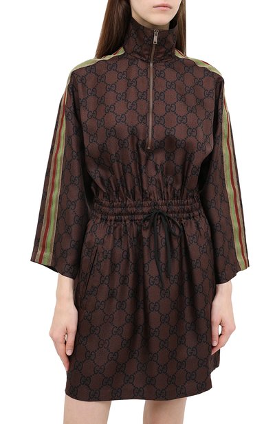 Шелковое платье GUCCI коричневого цвета по цене 244800 руб., арт. 628781/XJCL5, фото 3 Шелковое платье GUCCI, арт. 628781/XJCL5, фото 3