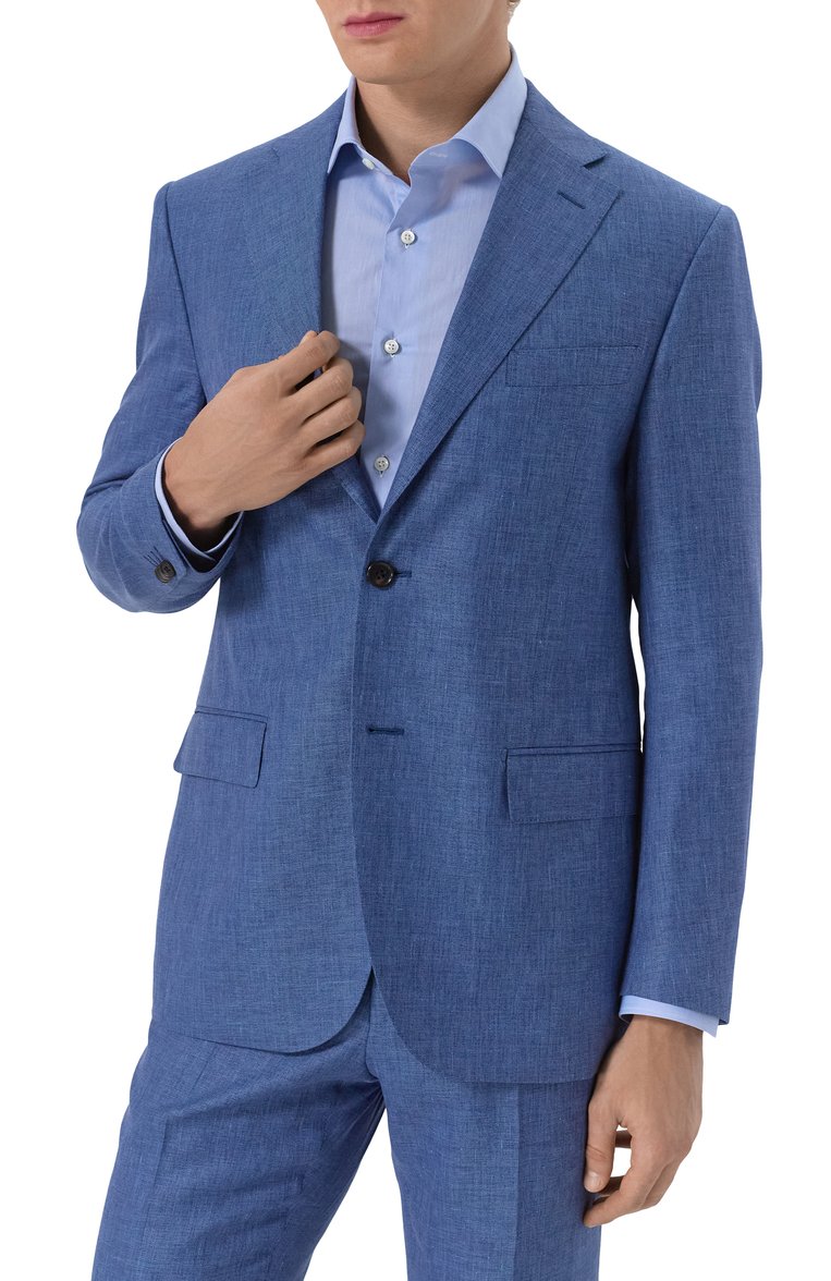 Мужской костюм из шерсти и льна CORNELIANI синего цвета, арт. 25X008-2518263_SET | Фото 4 (Материал внешний: Шерсть, Лен; Рукава: Длинные; Материал сплава: Проставлено; Драгоценные камни: Проставлено; Костюмы М: Однобортный; Стили: Классический, Кэжуэл)