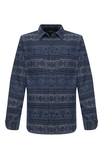 Хлопковая рубашка RRL синего цвета по цене 32400 руб., арт. 782799927, фото 1 Хлопковая рубашка RRL, арт. 782799927, фото 1