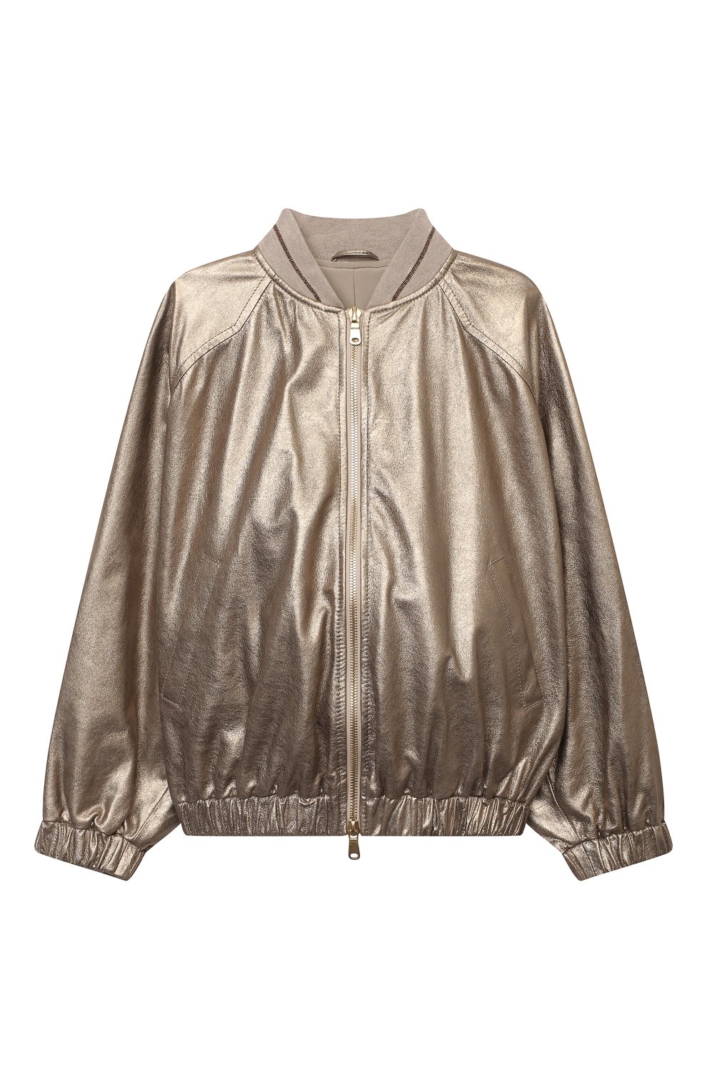 Кожаный бомбер BRUNELLO CUCINELLI золотого цвета по цене 209000 руб., арт. B0PELY620B, фото 1 Кожаный бомбер BRUNELLO CUCINELLI, арт. B0PELY620B, фото 1