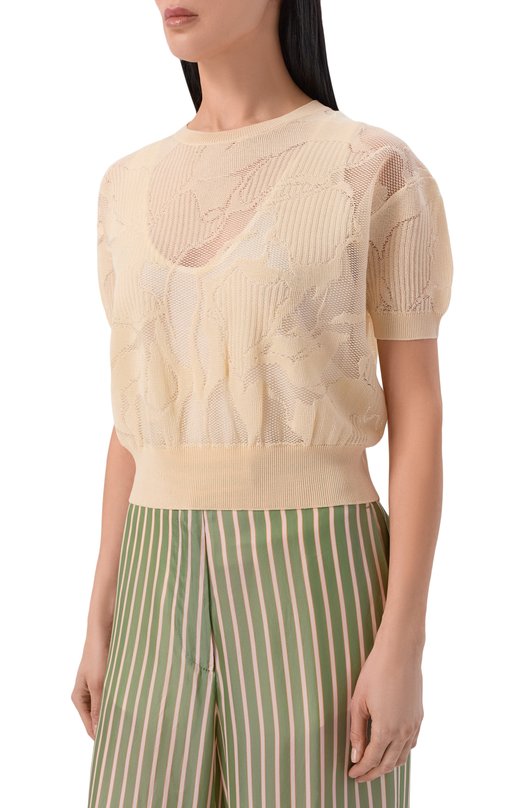 Хлопковый пуловер Dries Van Noten 011226/3733 Кремовый  011226/3733 Фото 3