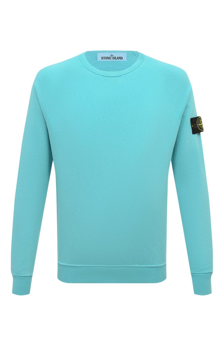 Мужской хлопковый свитшот STONE ISLAND бирюзового цвета, арт. 781566360V0142 | Фото 1 (Материал внешний: Хлопок; Рукава: Длинные; Длина (для топов): Стандартные; Принт: Без принта; Мужское Кросс-КТ: свитшот-одежда; Стили: Кэжуэл)