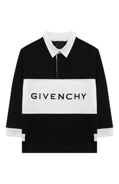 Детское хлопковое поло GIVENCHY черного цвета, арт. H25466/4A-5A | Фото 1 (Рукава: Длинные; Материал сплава: Проставлено; Материал внешний: Хлопок; Драгоценные камни: Проставлено)