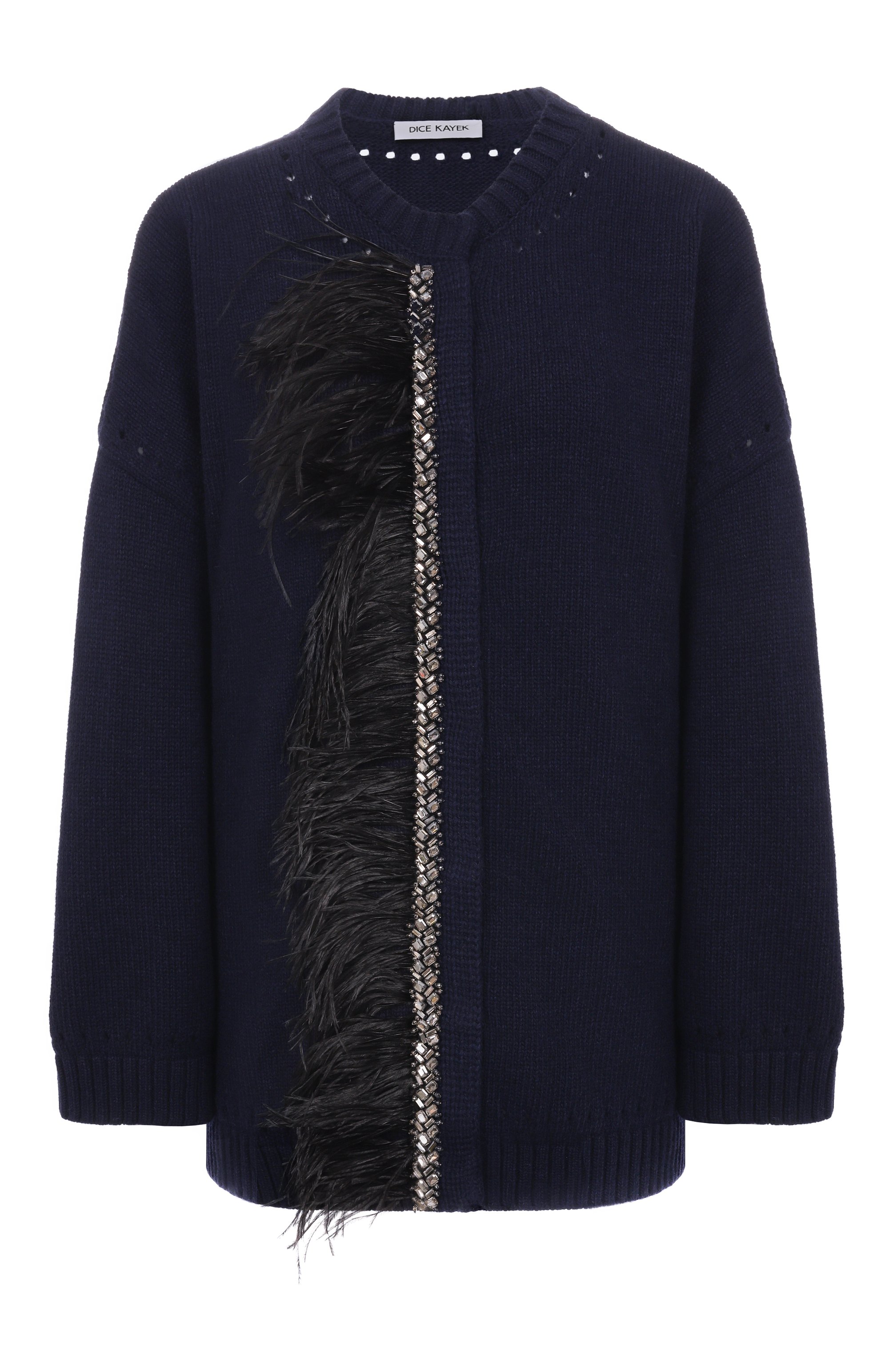 Шерстяной кардиган с отделкой перьями DICE KAYEK, арт. PF25K80600 LUN NAVY, фото 1