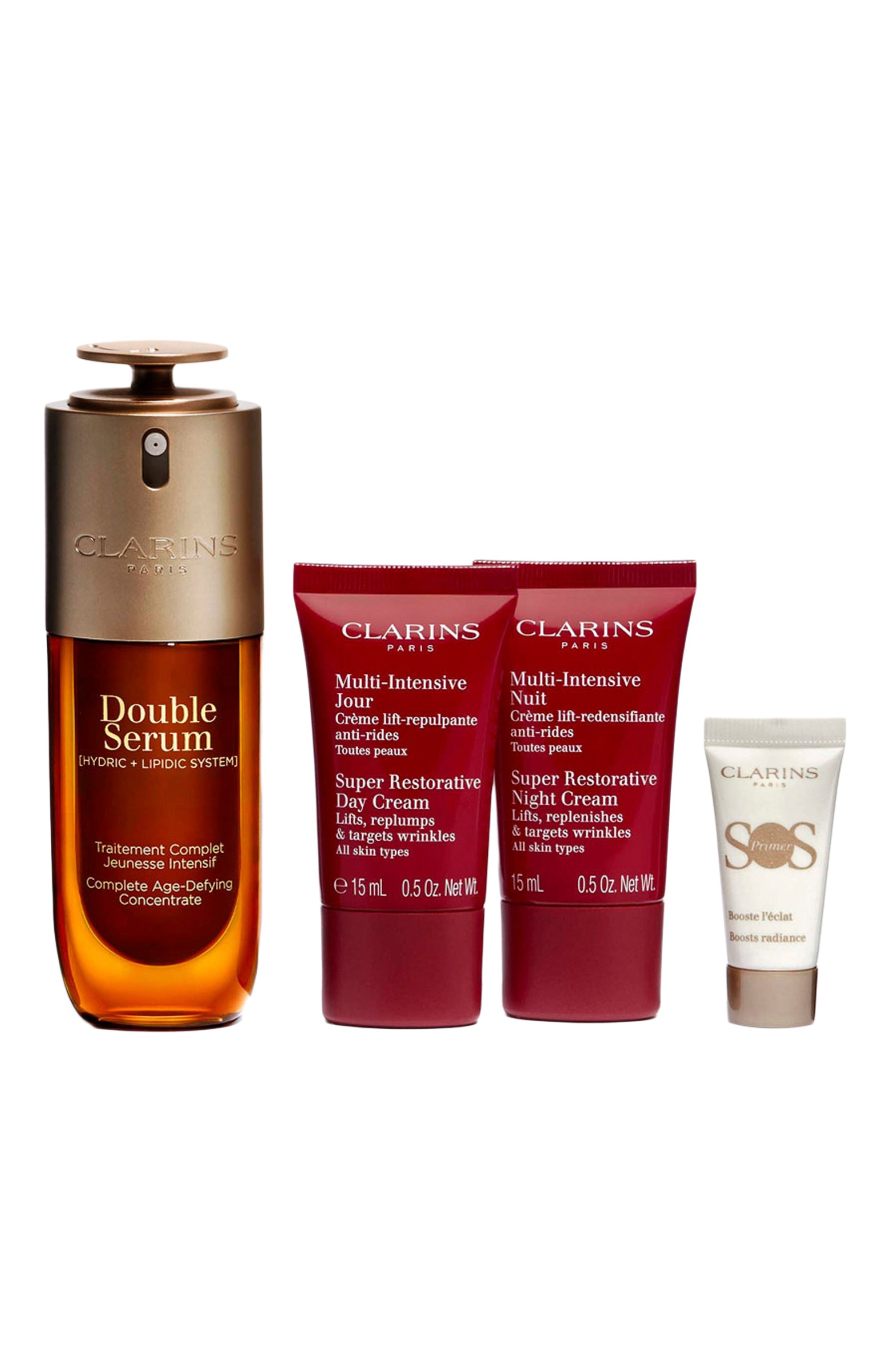 Набор double serum + super restorative collection (50+2x15+5ml) CLARINS бесцветного цвета по цене 13700 руб., арт. 80121939, фото 2 Набор double serum + super restorative collection (50+2x15+5ml) CLARINS, арт. 80121939, фото 2