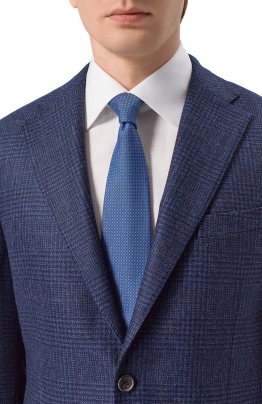Галстук из шелка и льна Canali 18/HJ04540 Синий  18/HJ04540 Фото 2