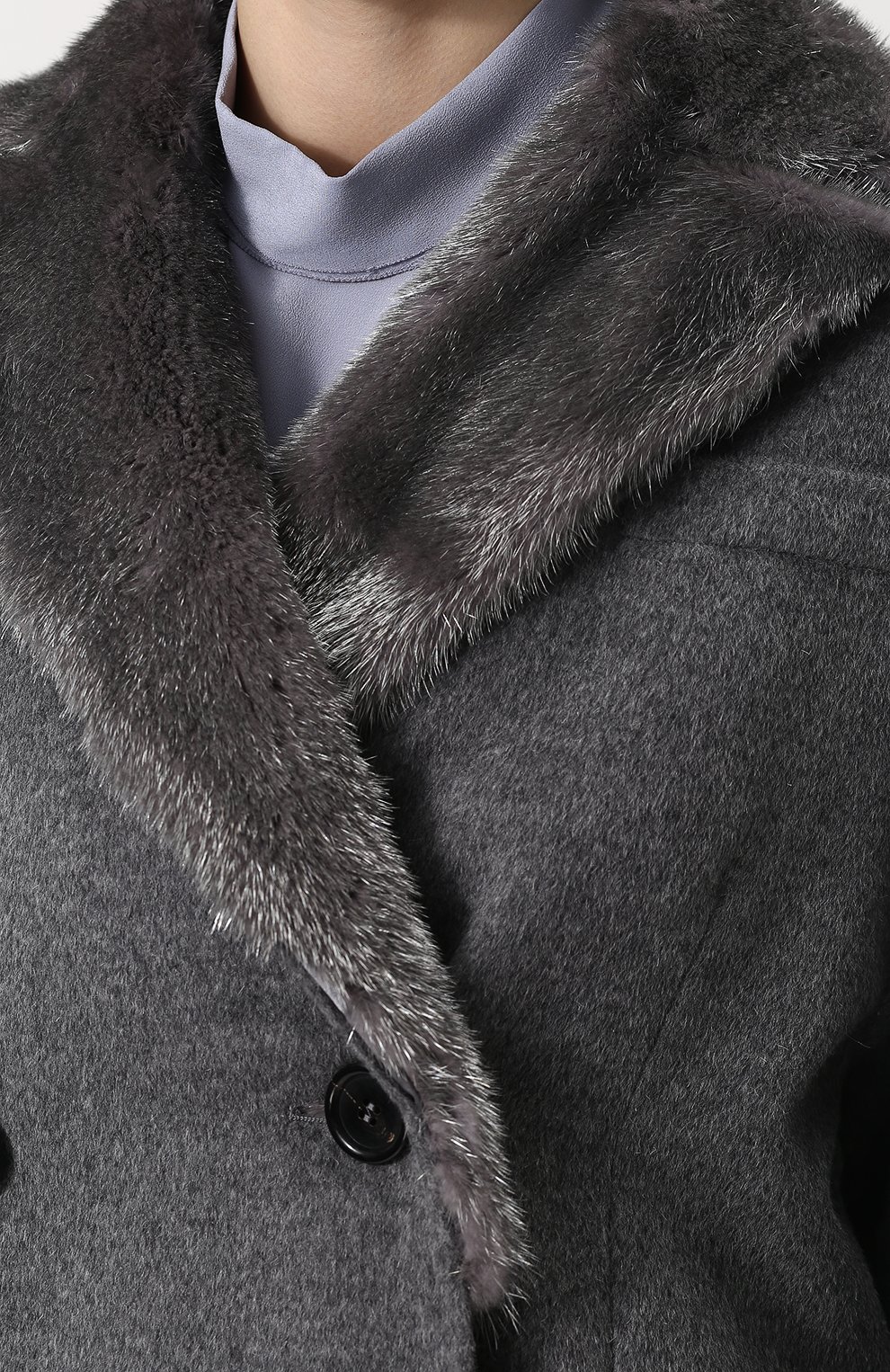 Двубортное пальто свободного кроя с меховой отделкой PRADA, арт. P600HP-1P80-F0535, фото 5
