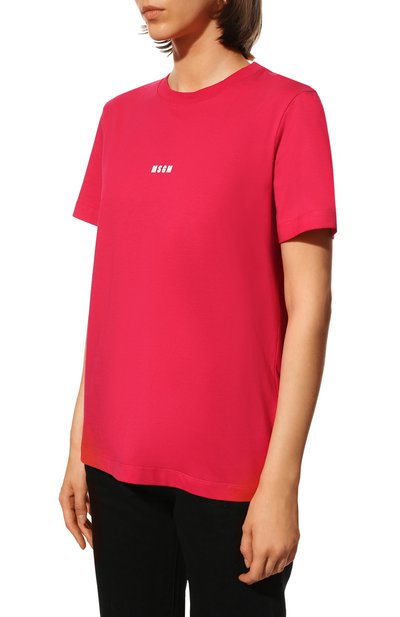 Хлопковая футболка MSGM фуксия цвета по цене 12300 руб., арт. 3341MDM500 227798, фото 3 Хлопковая футболка MSGM, арт. 3341MDM500 227798, фото 3