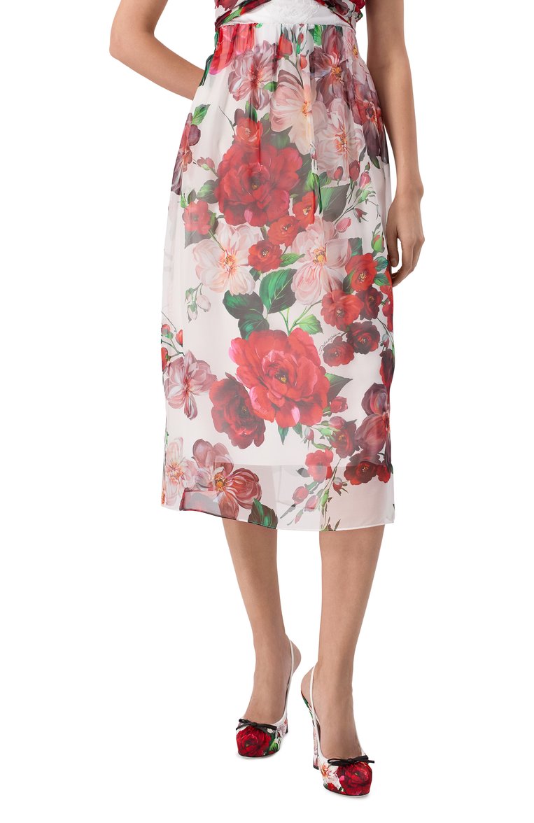Женская шелковая юбка DOLCE & GABBANA красного цвета, арт. F4CNIT/IS1Y6_SET | Фото 3 (Длина Ж (юбки, платья, шорты): Миди; Автоматизация состава: Проставлено; Материал внешний: Шелк; Автоматизация ТО: Проставлено; Стили: Романтичный)