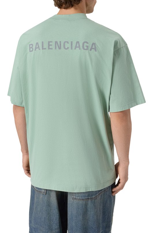 Хлопковая футболка Balenciaga 764235/TSVG7 Зелёный  764235/TSVG7 Фото 4