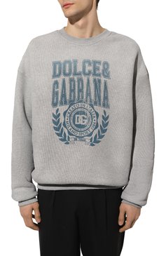 Мужской хлопковый свитшот DOLCE & GABBANA серого цвета, арт. G9ZN2T/HU7N0 | Фото 3 (Рукава: Длинные; Длина (для топов): Стандартные; Принт: С принтом; Мужское Кросс-КТ: свитшот-одежда; Материал сплава: Проставлено; Материал внешний: Хлопок; Драгоценные камни: Проставлено; Стили: Кэжуэл)