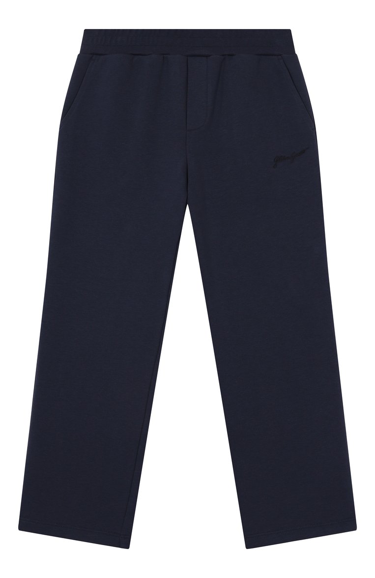 Детские хлопковые брюки GOLDEN GOOSE DELUXE BRAND темно-синего цвета, арт. GKP02226.P001953 | Фото 1 (Нос: Не проставлено; Материал внешний: Хлопок; Случай: Повседневный; Мальчики Кросс-КТ: Брюки-спорт; Ростовка одежда: 4 года | 104 см, 6 лет | 116 см, 8 лет | 128 см, 10 - 11 лет | 140 - 146см, 12 лет | 152 см)