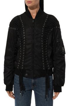 Женский бомбер DOLCE & GABBANA черного цвета, арт. F9P23T/FUMNQ | Фото 3 (Драгоценные камни: Проставлено; Длина (верхняя одежда): Короткие; Материал внешний: Синтетический материал; Материал сплава: Проставлено; Материал подклада: Синтетический материал; Рукава: Длинные; Кросс-КТ: Куртка, Легкие; Стили: Спорт-шик)