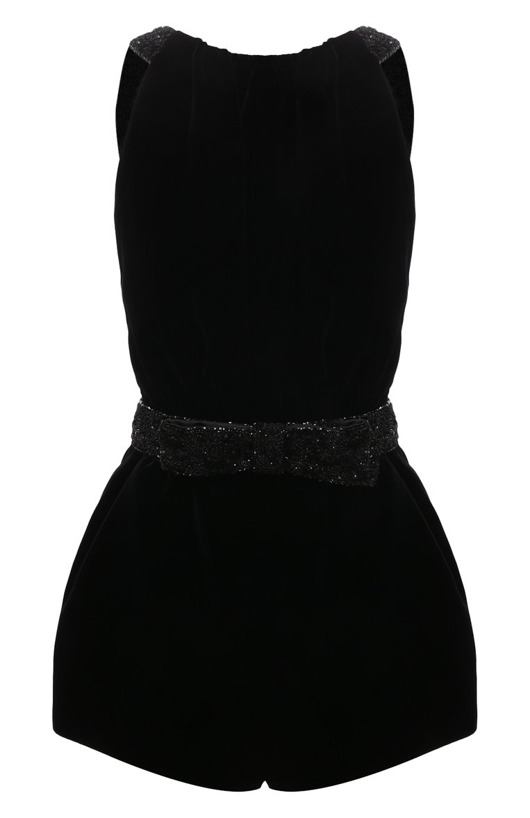 Женски�й комбинезон SAINT LAURENT черного цвета, арт. 670881/Y525R | Фото 1 (Материал внешний: Вискоза; Материал подклада: Шелк; Женское Кросс-КТ: Комбинезон-одежда; Случай: Вечерний; Стили: Гламурный; Рукава: Без рукавов; Автоматизация ТО: Проставлено; Автоматизация состава: Проставлено)