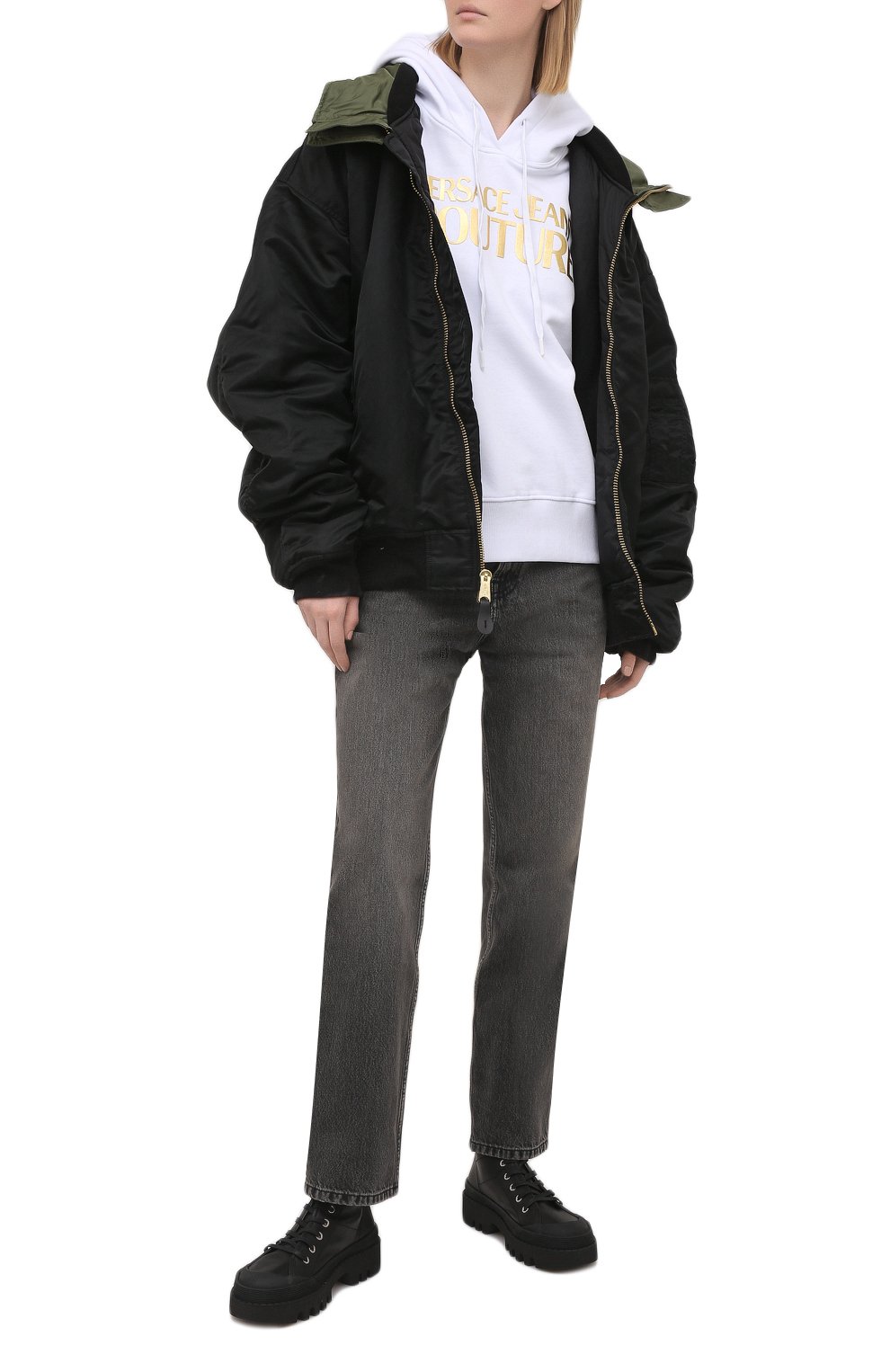 Хлопковое худи VERSACE JEANS COUTURE белого цвета по цене 29950 руб., арт. B6HWA7TP-WDP308 L0G0 F0IL/30318, фото 2 Хлопковое худи VERSACE JEANS COUTURE, арт. B6HWA7TP-WDP308 L0G0 F0IL/30318, фото 2