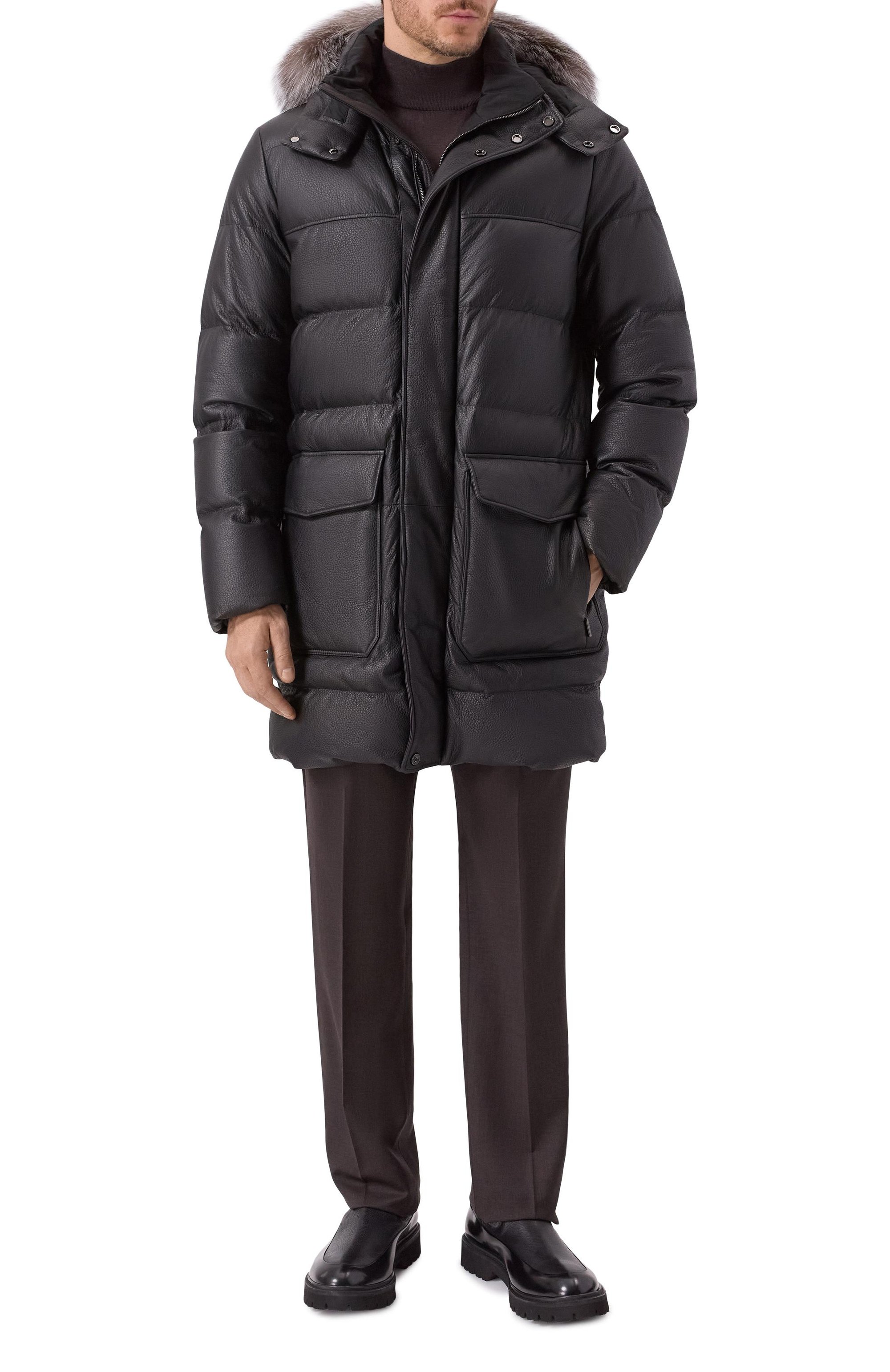 Кожаный пуховик с отделкой из песца STEFANO RICCI черного цвета по цене 995000 руб., арт. MDJ5300430/5901/60, фото 2 Кожаный пуховик с отделкой из песца STEFANO RICCI, арт. MDJ5300430/5901/60, фото 2