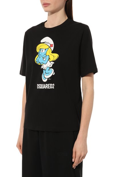 Хлопковая футболка dsquared2 x the smurfs DSQUARED2 черного цвета по цене 32750 руб., арт. S73GC0287/S24558, фото 3 Хлопковая футболка dsquared2 x the smurfs DSQUARED2, арт. S73GC0287/S24558, фото 3