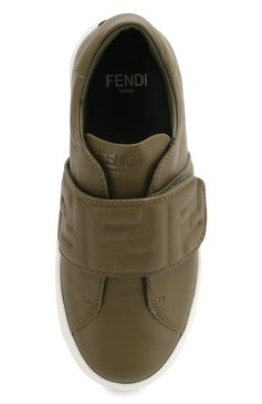 Детские кожаные кеды FENDI хаки цвета, арт. JMR312/A9SW/27-31 | Фото 4 (Мальчики Кросс-КТ: Обувь-низкие; Материал внешний: Кожа; Материал внутренний: Натуральная кожа; Региональные ограничения белый список (Axapta Mercury): RU; Материал сплава: Проставлено; Нос: Не проставлено; Кросс-КТ: велькро; Мальчики-школьная форма: Спортивная обувь)