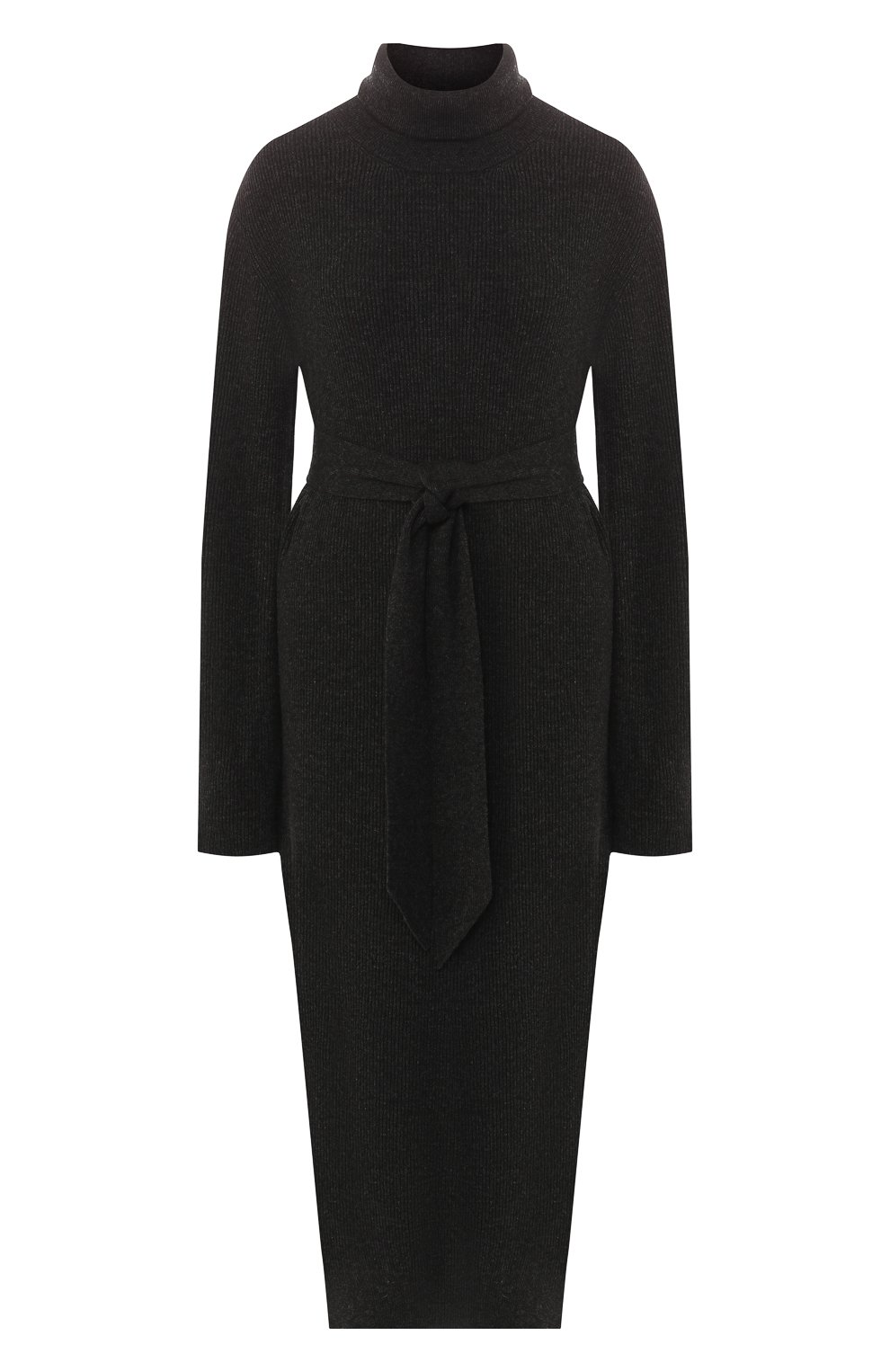 Платье с поясом NANUSHKA серого цвета по цене 52050 руб., арт. CANAAN_CHARC0AL_CASHMERE BLEND RIB CASHMERE BLEND, фото 1 Платье с поясом NANUSHKA, арт. CANAAN_CHARC0AL_CASHMERE BLEND RIB CASHMERE BLEND, фото 1