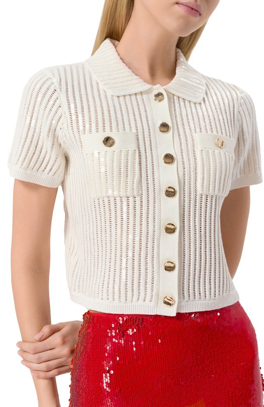 Хлопковый кардиган self-portrait SS25126TW Белый  SS25126TW Фото 5