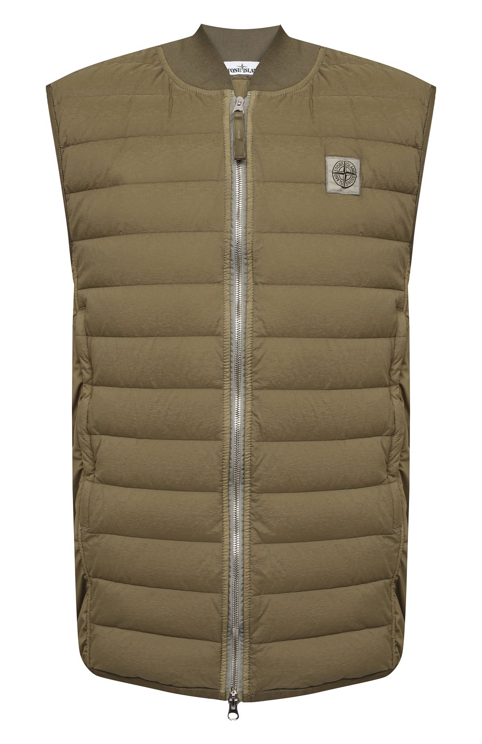 Пуховый жилет STONE ISLAND хаки цвета по цене 59950 руб., арт. 7415G0225, фото 1 Пуховый жилет STONE ISLAND, арт. 7415G0225, фото 1