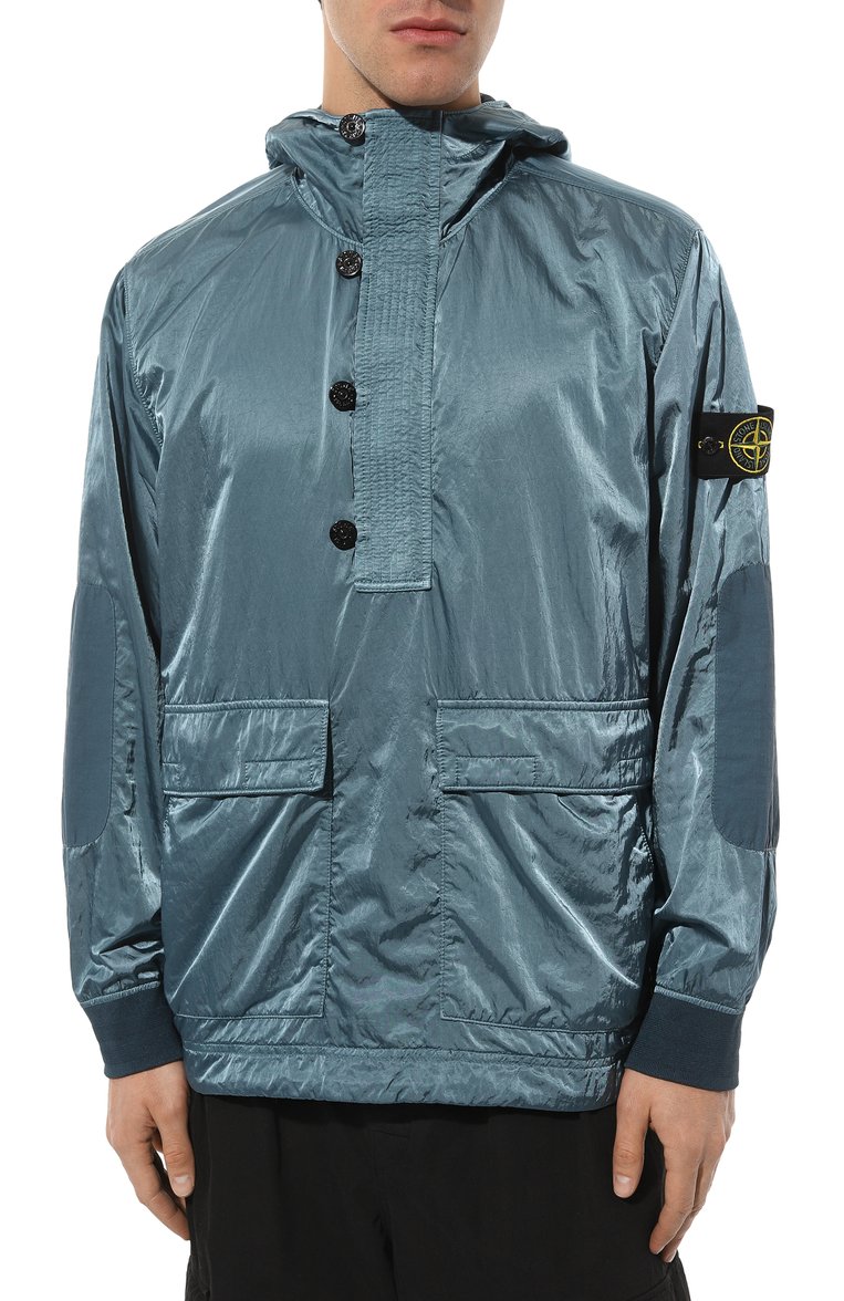 Мужская анорак STONE ISLAND бирюзового цвета, арт. 751560921 | Фото 3 (Материал внешний: Синтетический материал; Длина (верхняя одежда): Короткие; Кросс-КТ: Куртка, Ветровки, Легкие; Стили: Кэжуэл; Рукава: Длинные)