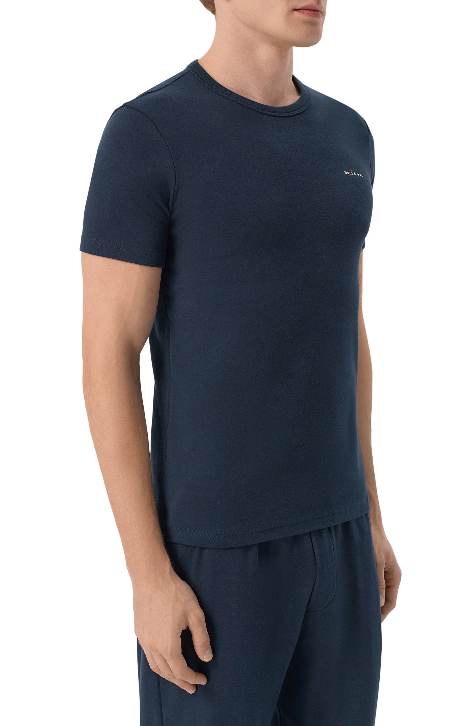 Хлопковая футболка KITON темно-синего цвета по цене 39950 руб., арт. UNWM008K0263L, фото 3 Хлопковая футболка KITON, арт. UNWM008K0263L, фото 3