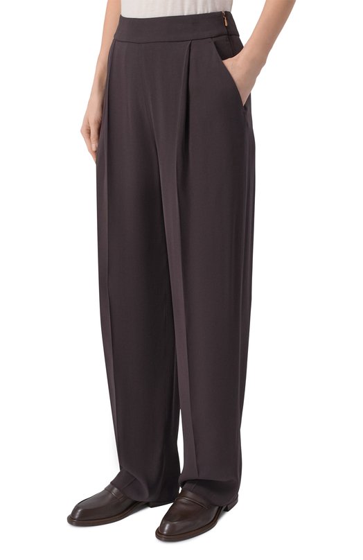 Брюки из вискозы и шелка Agnona T71008E/U5074E Коричневый  T71008E/U5074E Фото 3