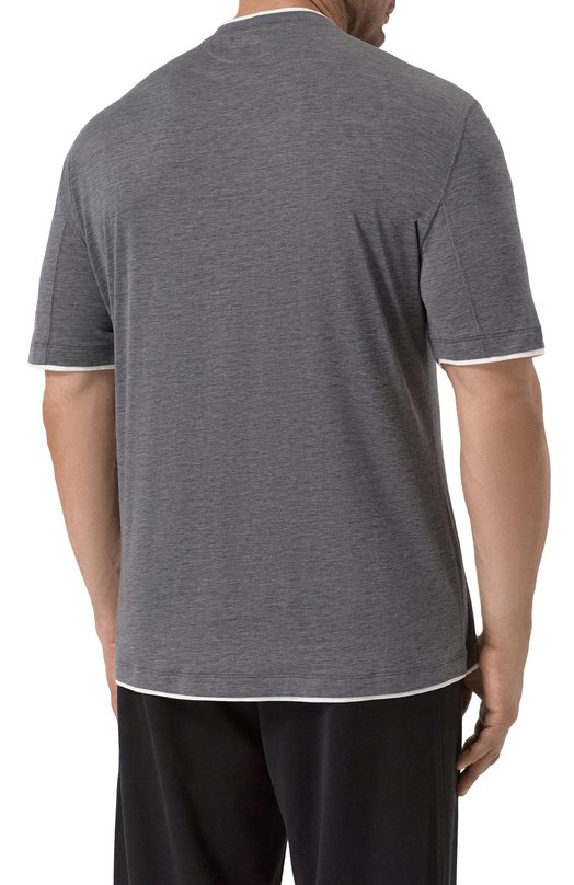 Футболка из шелка и хлопка Brunello Cucinelli MD8217427W Серый  MD8217427W Фото 4