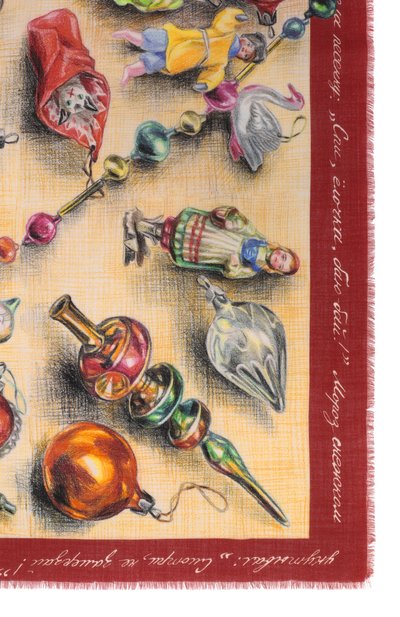 Шерстяная шаль новогодние игрушки GOURJI бежевого цвета по цене 39960 руб., арт. 91245439/6251114, фото 4 Шерстяная шаль новогодние игрушки GOURJI, арт. 91245439/6251114, фото 4