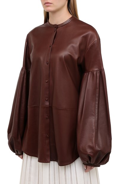 Кожаная рубашка JIL SANDER темно-коричневого цвета по цене 399500 руб., арт. JSWR656075-WRL01011, фото 3 Кожаная рубашка JIL SANDER, арт. JSWR656075-WRL01011, фото 3