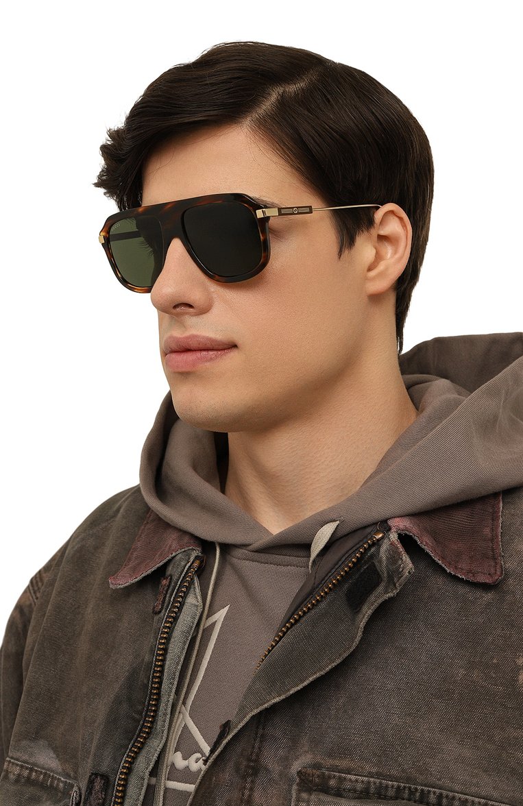 Женские солнцезащитные очки GUCCI коричневого цвета, арт. GG1309S 007 | Фото 3 (Нос: Не проставлено; Региональные ограничения белый список (Axapta Mercury): Не проставлено; Материал: Пластик, Металл; Тип очков: С/з; Кросс-КТ: С/з-унисекс; Очки форма: Авиаторы; Оптика Гендер: оптика-унисекс)