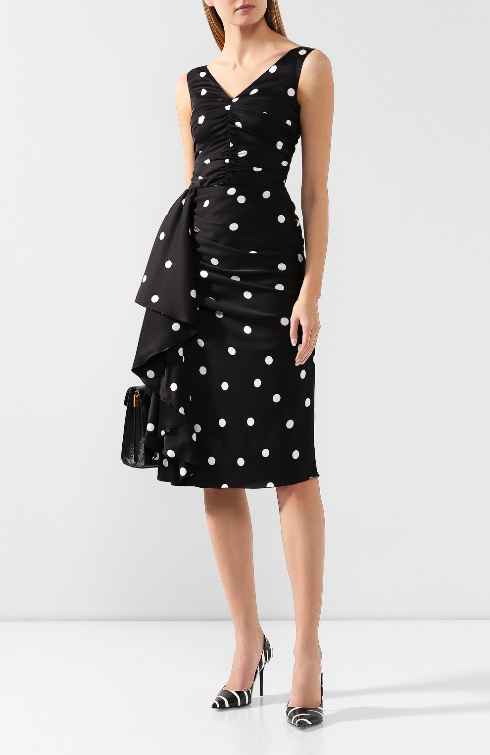 Шелковое платье DOLCE & GABBANA черно-белого цвета по цене 259500 руб., арт. F6E9MT/FSAY3, фото 2 Шелковое платье DOLCE & GABBANA, арт. F6E9MT/FSAY3, фото 2