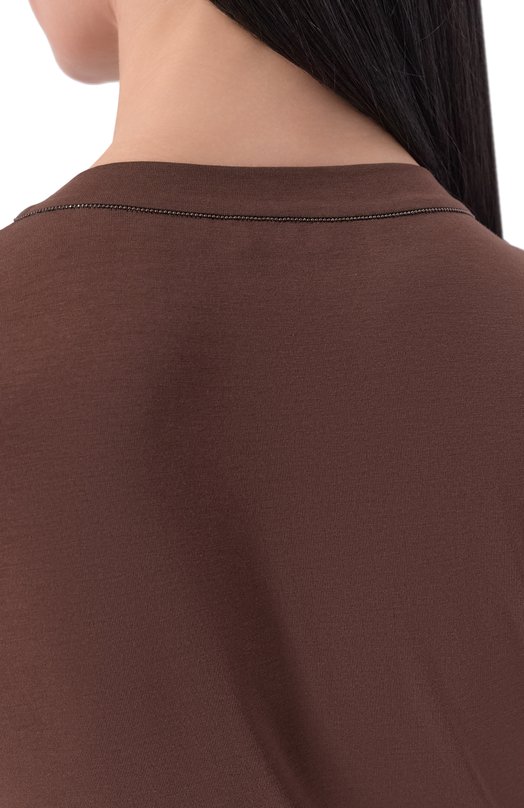 Хлопковый лонгслив Brunello Cucinelli MPT18B0107 Коричневый  MPT18B0107 Фото 5