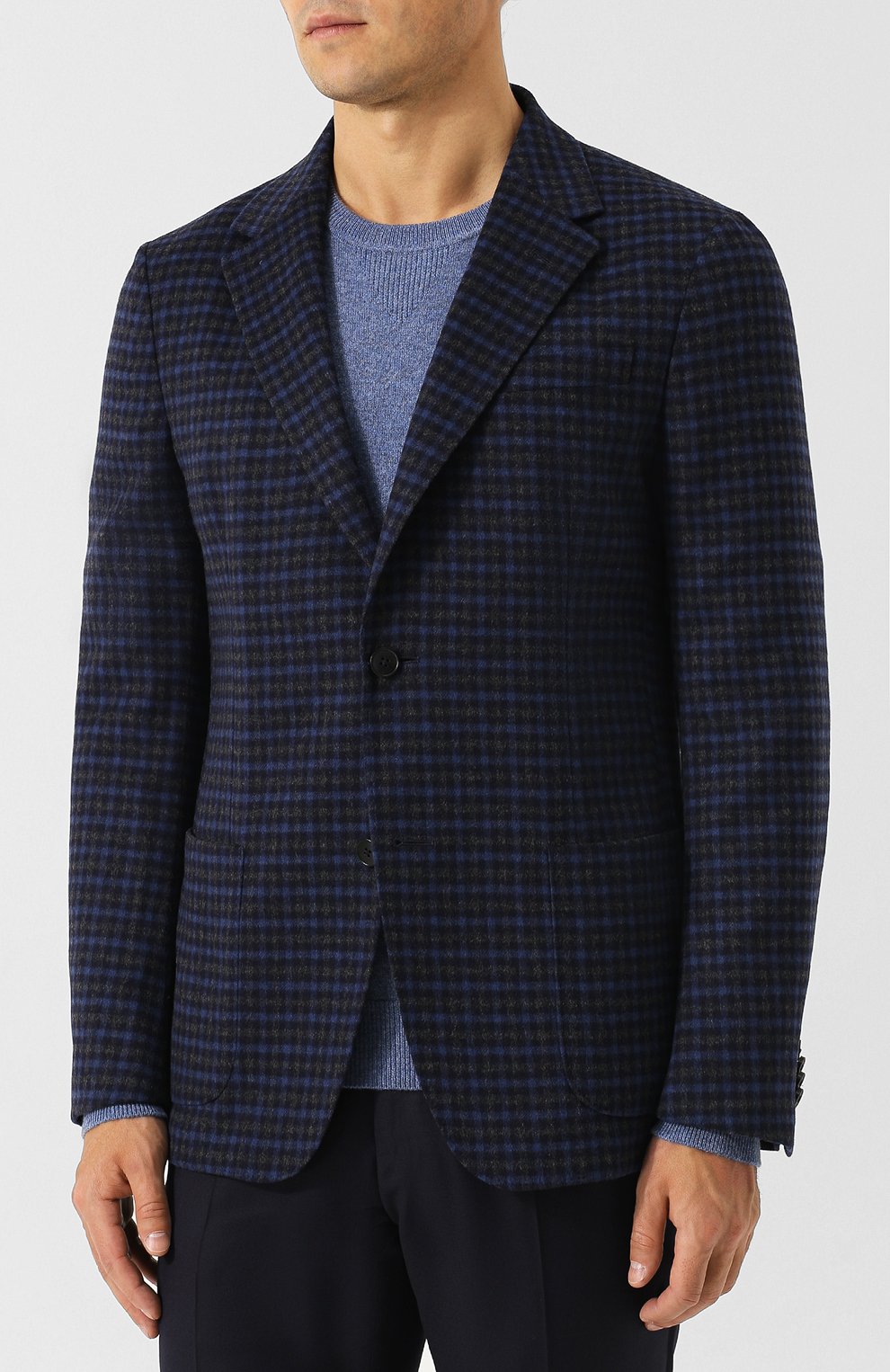 Однобортный шерстяной пиджак в клетку ZEGNA темно-синего цвета по цене 109500 руб., арт. 450712/1DS8G0, фото 3 Однобортный шерстяной пиджак в клетку ZEGNA, арт. 450712/1DS8G0, фото 3