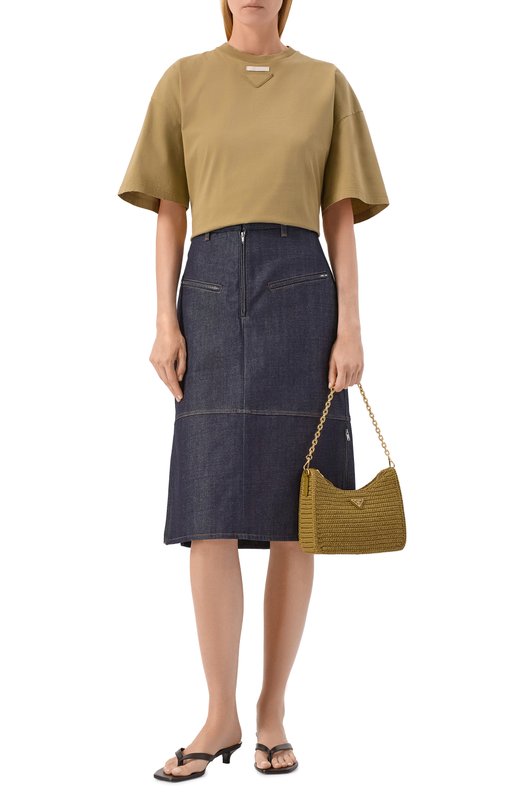 Хлопковая футболка Prada 3558A/12ZB Хаки  3558A/12ZB Фото 2