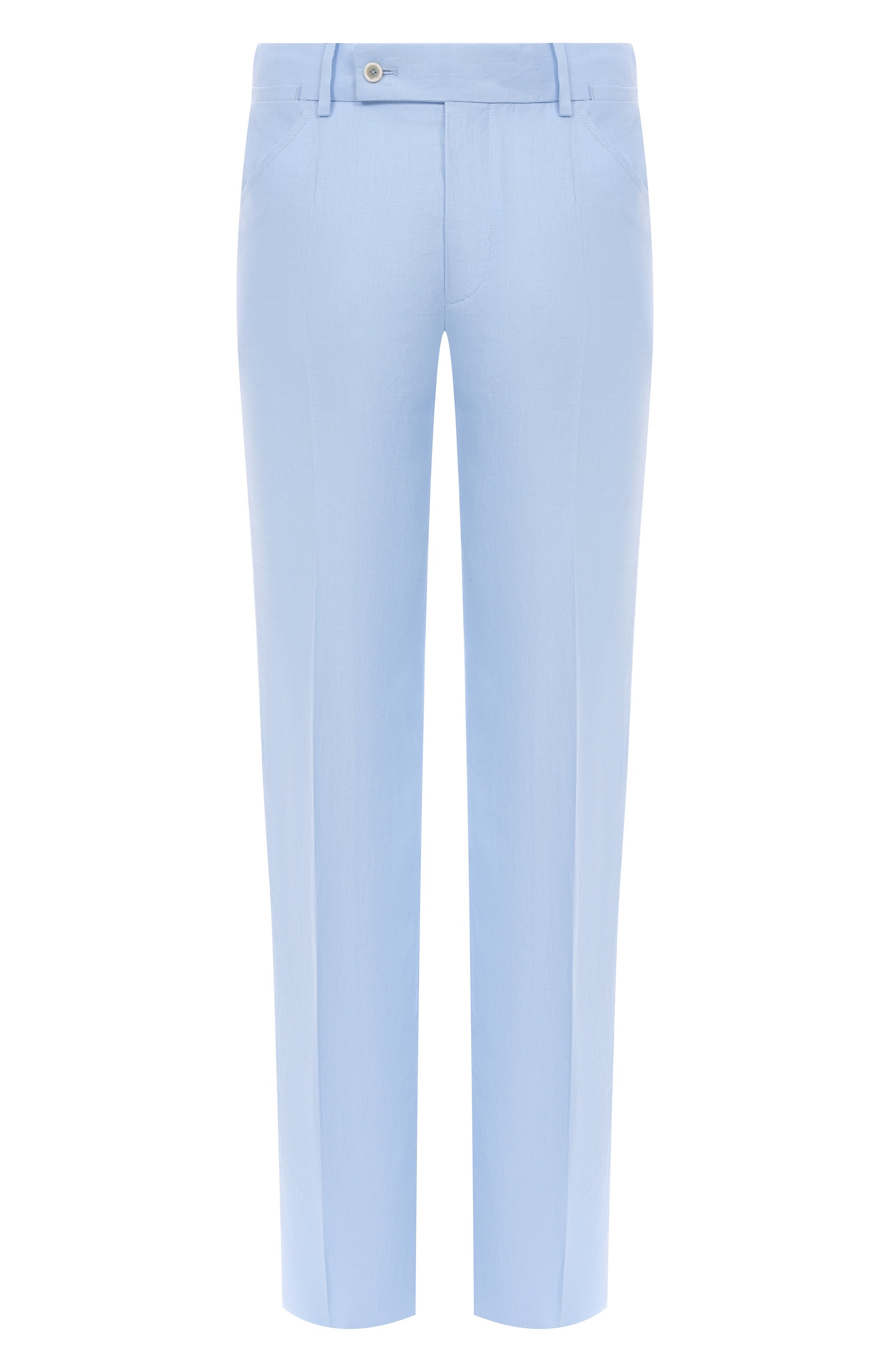 Льняные брюки DOLCE & GABBANA голубого цвета по цене 111500 руб., арт. GP0R1T/FU4JB, фото 1 Льняные брюки DOLCE & GABBANA, арт. GP0R1T/FU4JB, фото 1