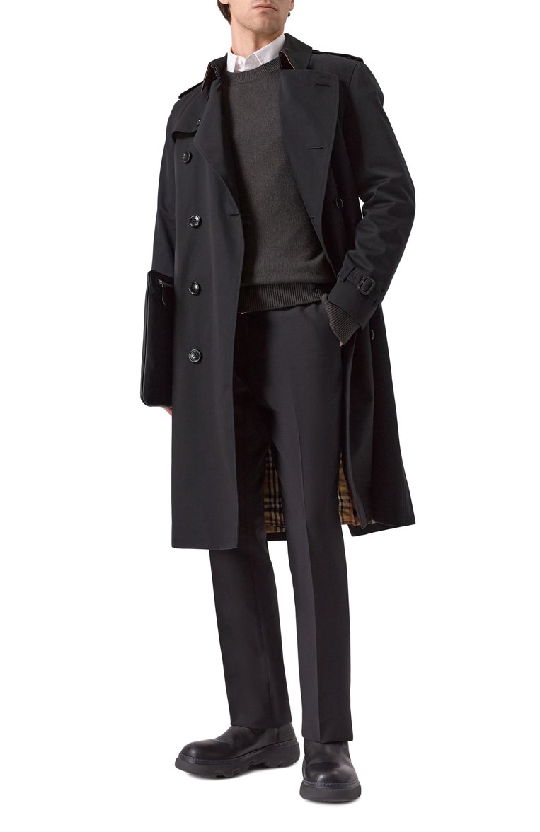 Мужские шерстяные брюки BURBERRY черного цвета, арт. 8101112 | Фото 2 (Материал внешний: Шерсть; Материал сплава: Проставлено; Длина (брюки, джинсы): Стандартные; Драгоценные камни: Проставлено; Случай: Формальный; Стили: Классический)