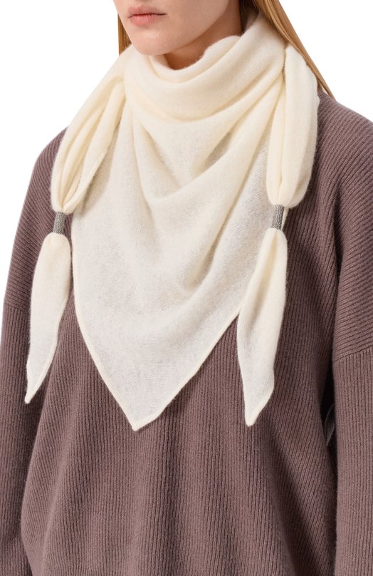 Кашемировый шарф Brunello Cucinelli MSCDFSW03 Кремовый  MSCDFSW03 Фото 2