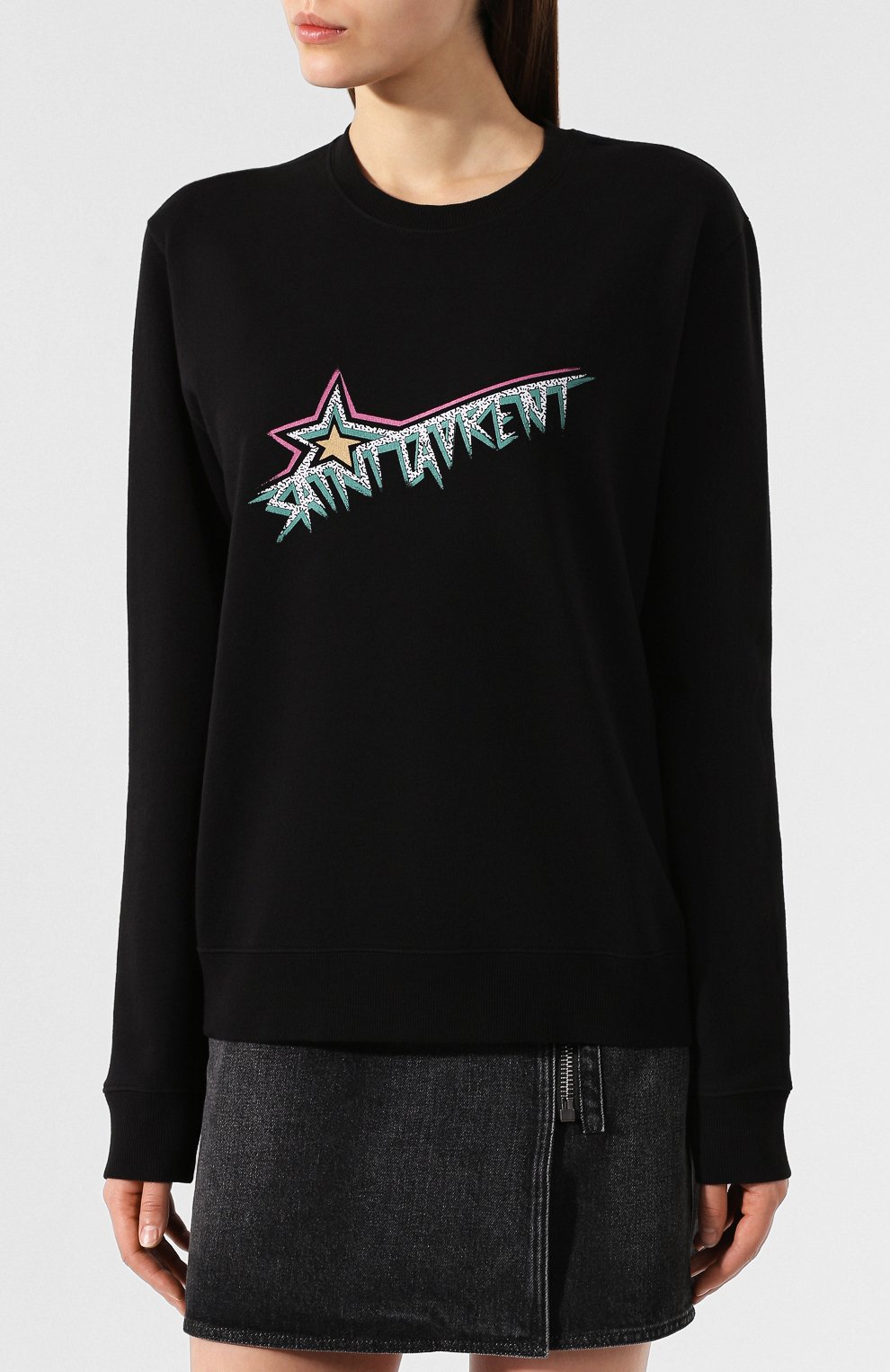 Хлопковый пуловер SAINT LAURENT черного цвета по цене 74450 руб., арт. 577076/YBJN2, фото 3 Хлопковый пуловер SAINT LAURENT, арт. 577076/YBJN2, фото 3