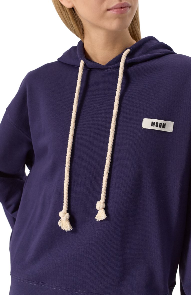 Женский хлопковое худи MSGM фиолетового цвета, арт. 3841MDM141/257000 | Фото 5 (Рукава: Длинные; Материал внешний: Хлопок; Длина (для топов): Стандартные; Стили: Спорт-шик; Женское Кросс-КТ: Худи-одежда)