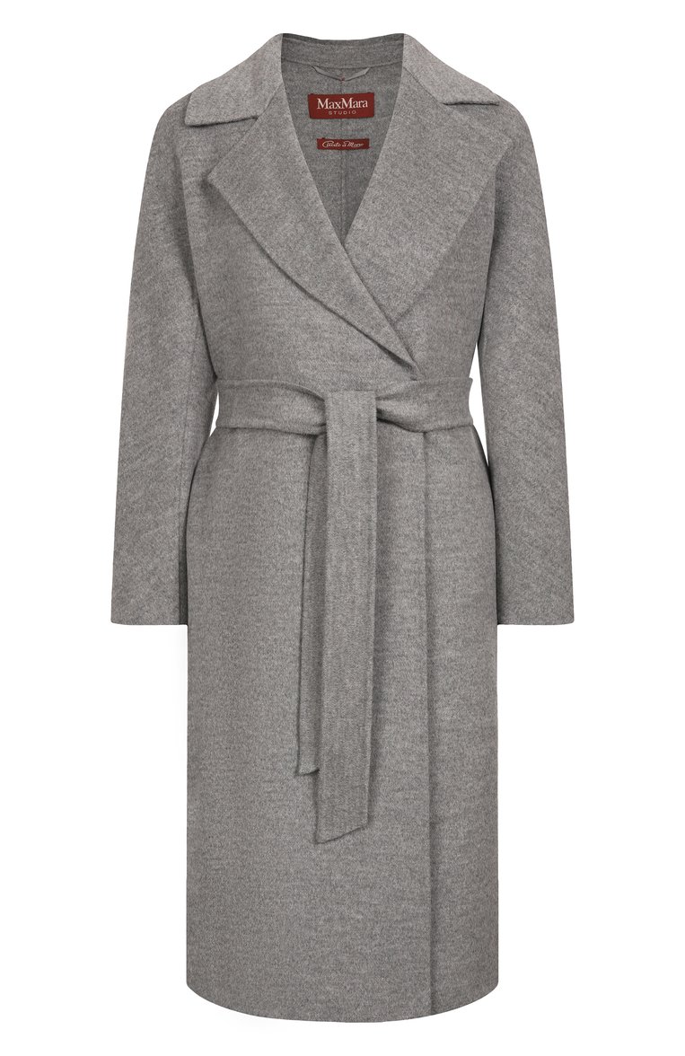 Женское шерстяное пальто MAX MARA STUDIO серого цвета, арт. CLES | Фото 1 (Автоматизация ТО: Проставлено; Автоматизация состава: Проставлено; Длина (верхняя одежда): До колена; Рукава: Длинные; Материал внешний: Шерсть; 1-2-бортные: Однобортные; Стили: Классический)