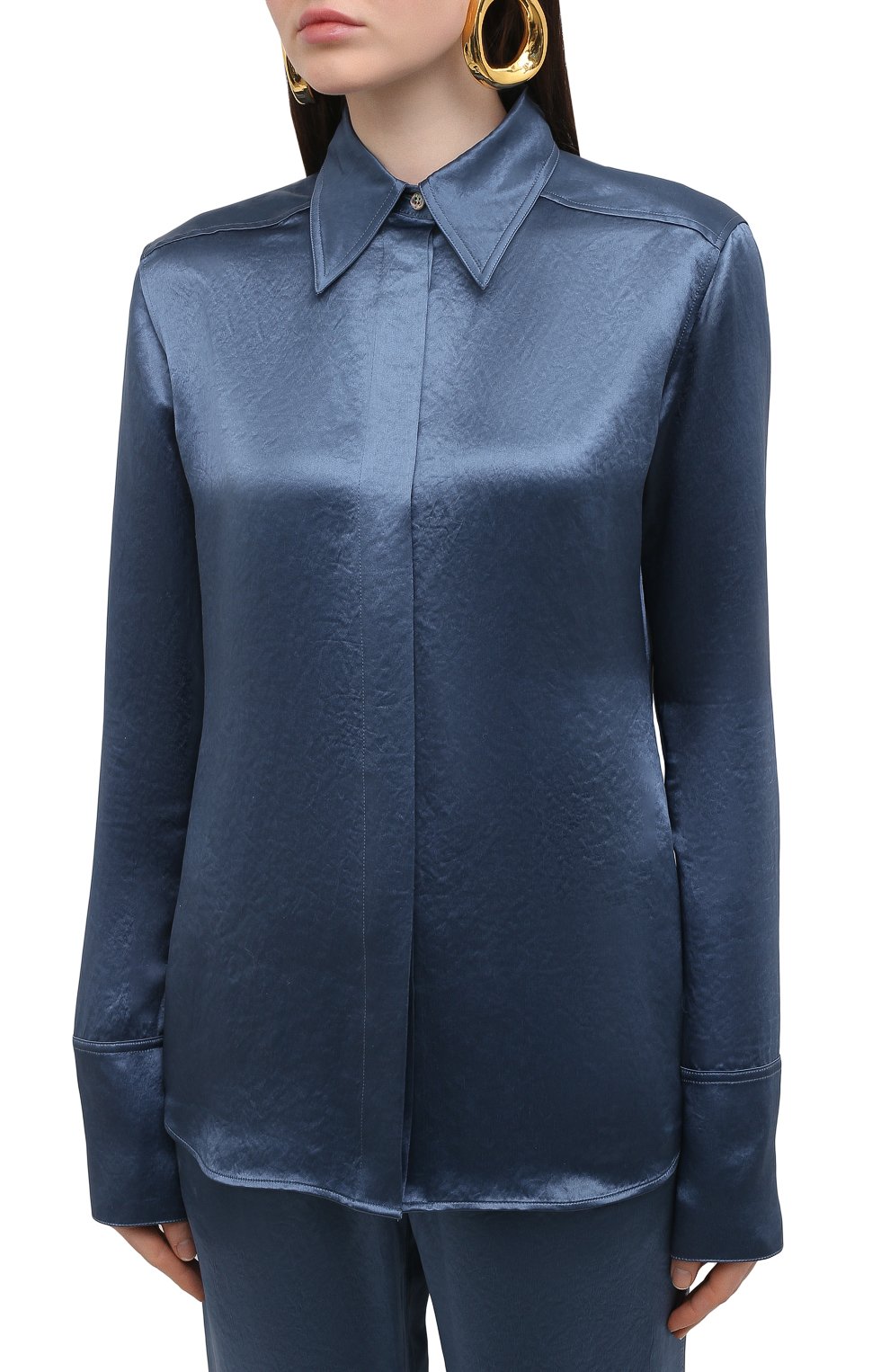 Атласная рубашка ACNE STUDIOS синего цвета по цене 39950 руб., арт. AC0344, фото 3 Атласная рубашка ACNE STUDIOS, арт. AC0344, фото 3