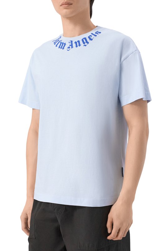 Хлопковая футболка Palm Angels PMAA109S26JER008 Голубой  PMAA109S26JER008 Фото 3