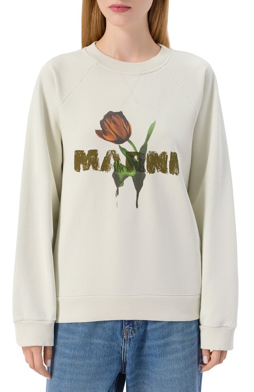 Хлопковый свитшот Marni FLJE0128PA/USCY32 Кремовый  FLJE0128PA/USCY32 Фото 3